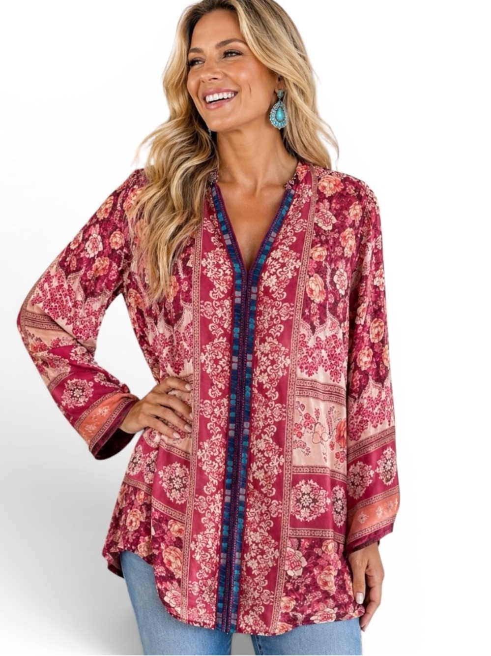 Johnny Was Inca trim blouse NWT